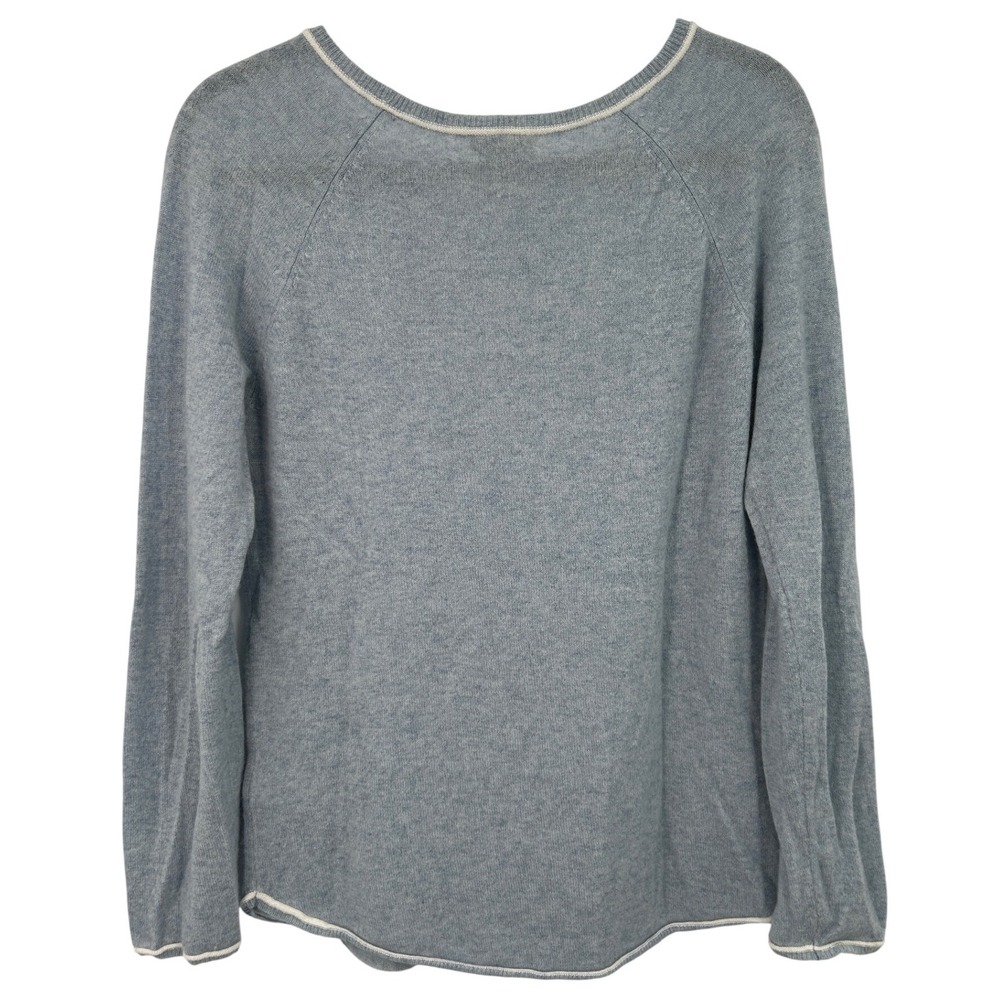 Joie 100% Cashmere Blue Gray Crewneck Luxury Sweater White Trim Womens Medium - Picture 2 of 6